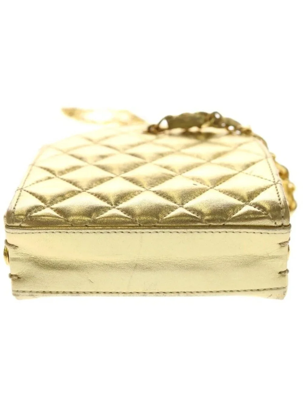 Chanel Kiss Lock Chain Mini Shoulder Bag Gold Leather